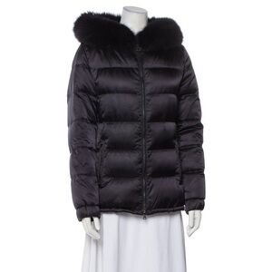 Prada Deep Blue Puffer Jacket with Fur Trim